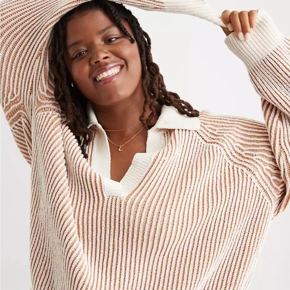 ISO Aerie Sugar Rush Chenille Sweater in Toasty Striped - Picture 2 of 4